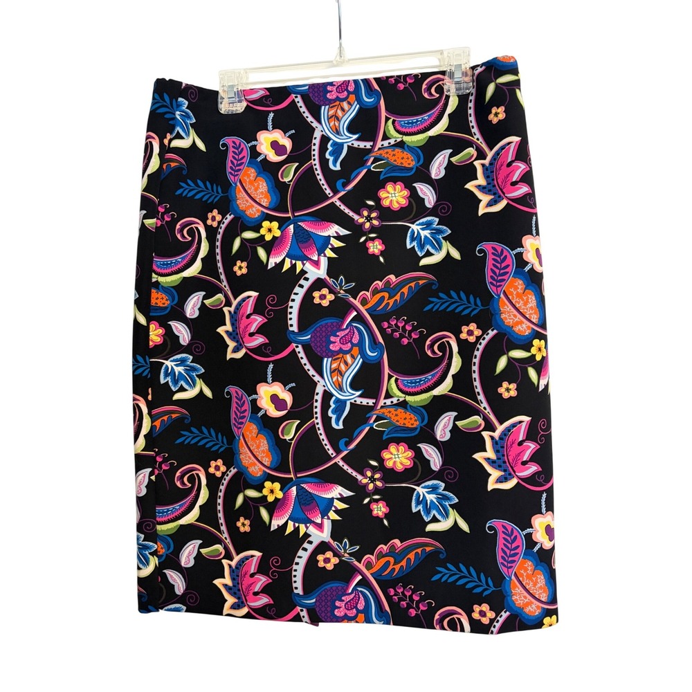Philosophy Bold Floral Paisley Pencil Skirt Black Multi Womens 14 Stretch